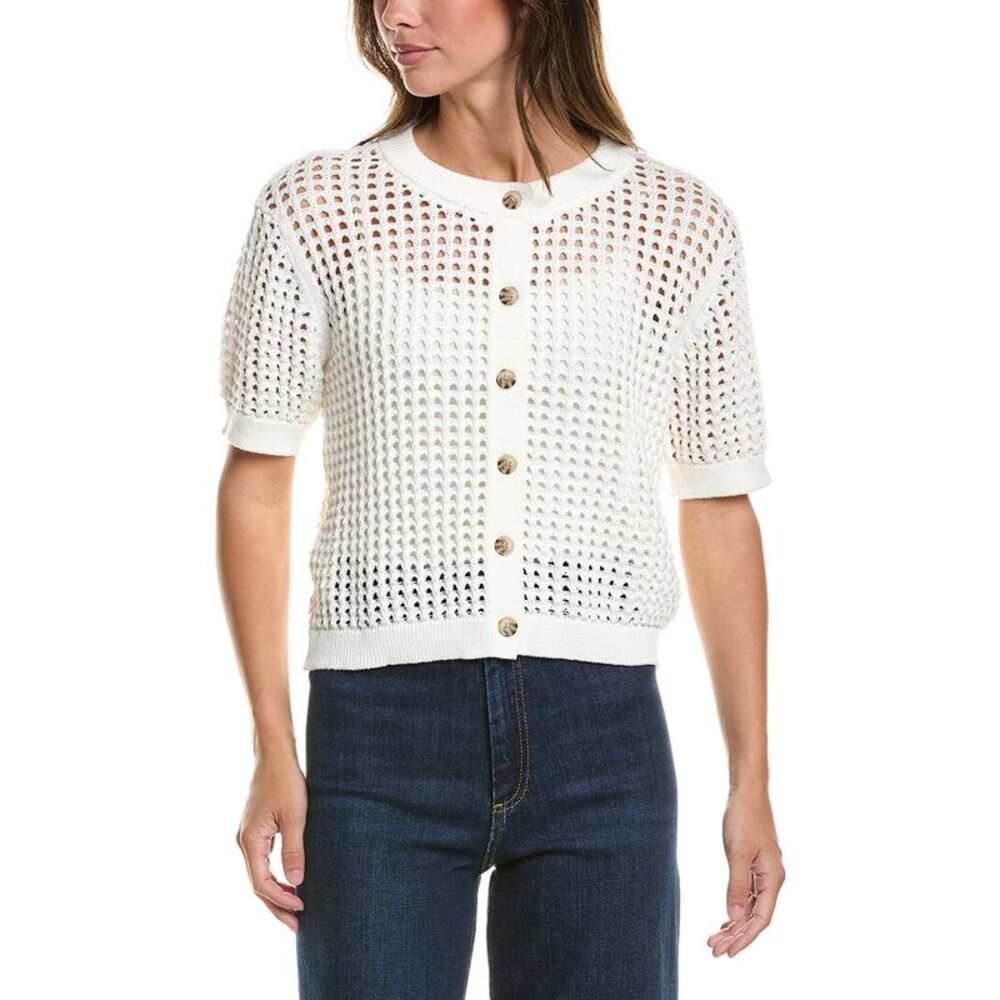 Cece Womens Texture Mesh Cardigan, White